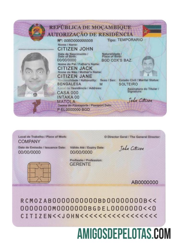 Cartão de Residência em Moçambique modelo